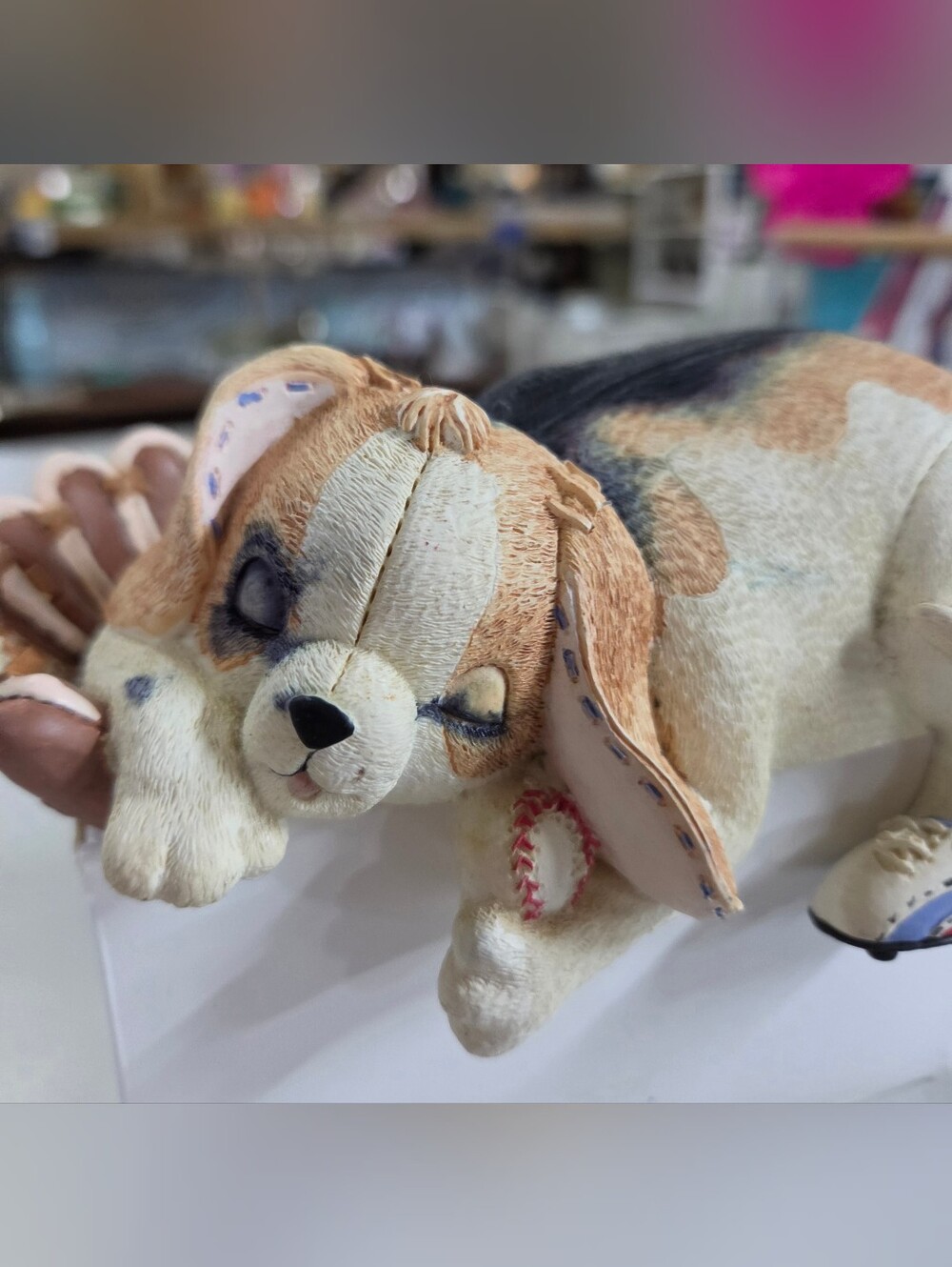 Vintage Beagle Dog Baseball Music Box Shelf Sitter Plays Close To You Cleats Mit